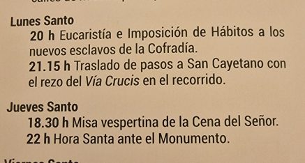 Horarios de las celebraciones de Semana Santa.